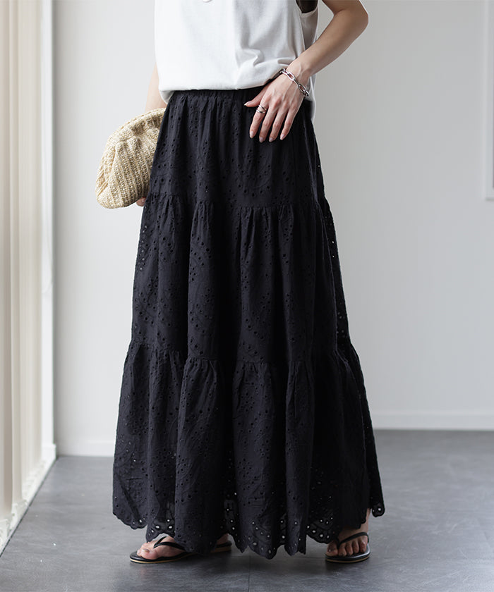 1er Arrondissement ブラックロングティアードスカート 新品 スカート ロングスカート ティアードスカート レディース 20代