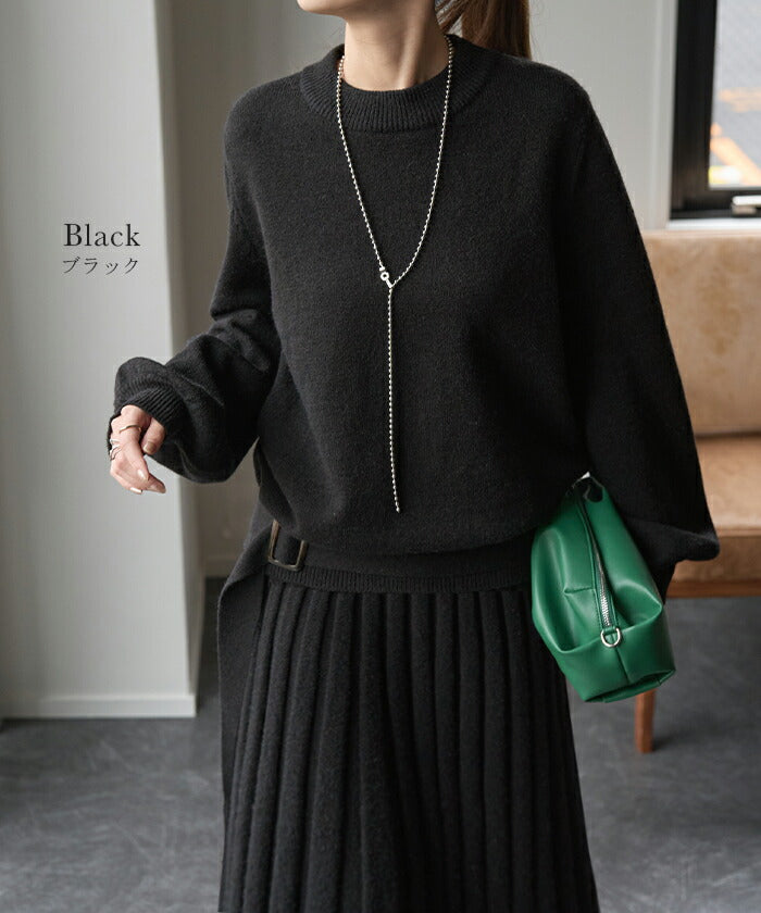 3点セット「袖ぽわん＋ニットプリーツ＋ベルト」 セットアップ ニット