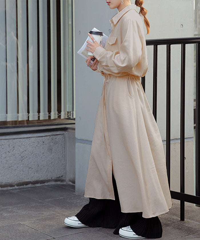 ワンピース 「理想の着痩せ」まくり袖で二の腕カバー ロングワンピース