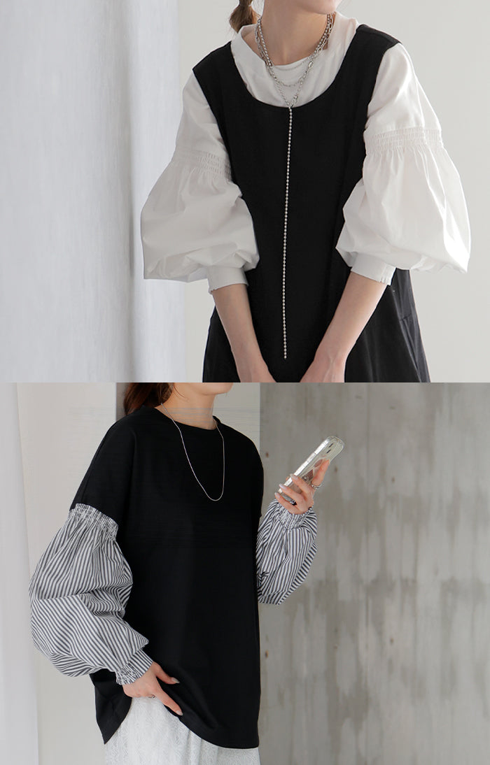 最終価格！girlirh   【普通の黒】パフスリーブカットソー Deconstructed Sweat Shirt Cotton French Terry(XS DARK GREY