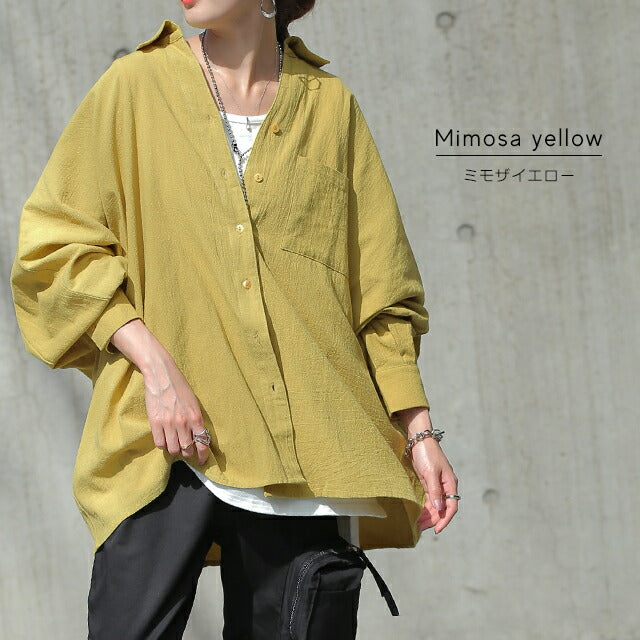 【DRESSTERIOR】抜き衿チュニックシャツ バンドカラーチュニックシャツ／クレリック／長袖／NON IRON