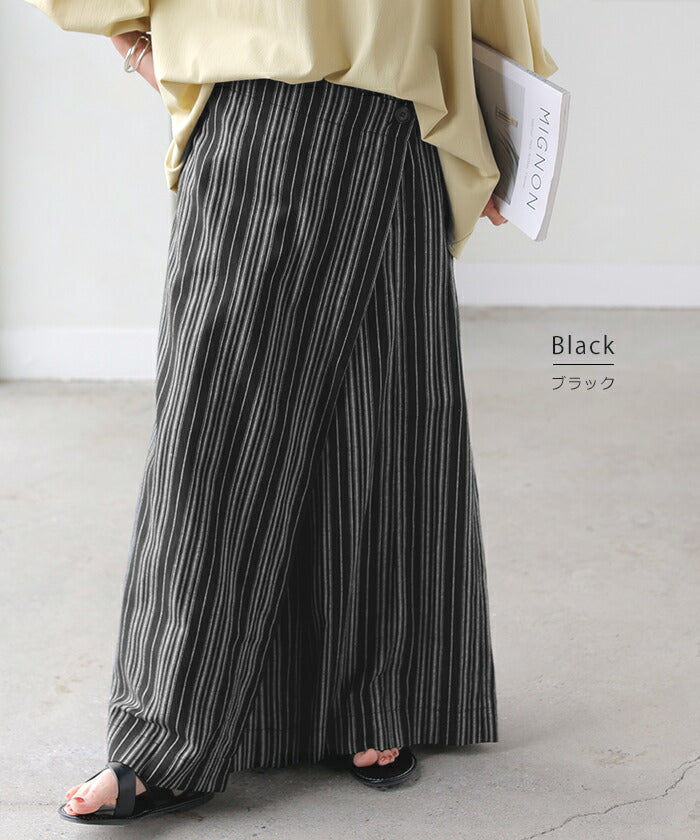 LOUNIE ワイドパンツ LOUNIE】ワイドパンツ ウエストリボン付き ウール