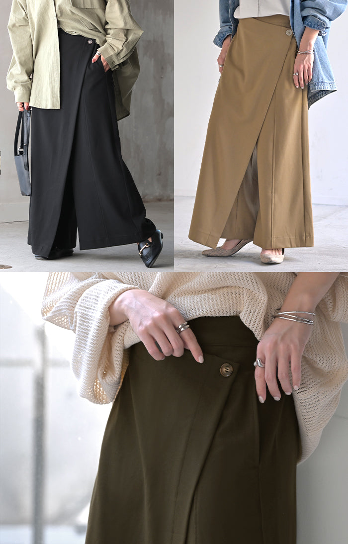 パンツ「 大人 リネン お洒落」 ナチュラル ラップパンツ 巻き