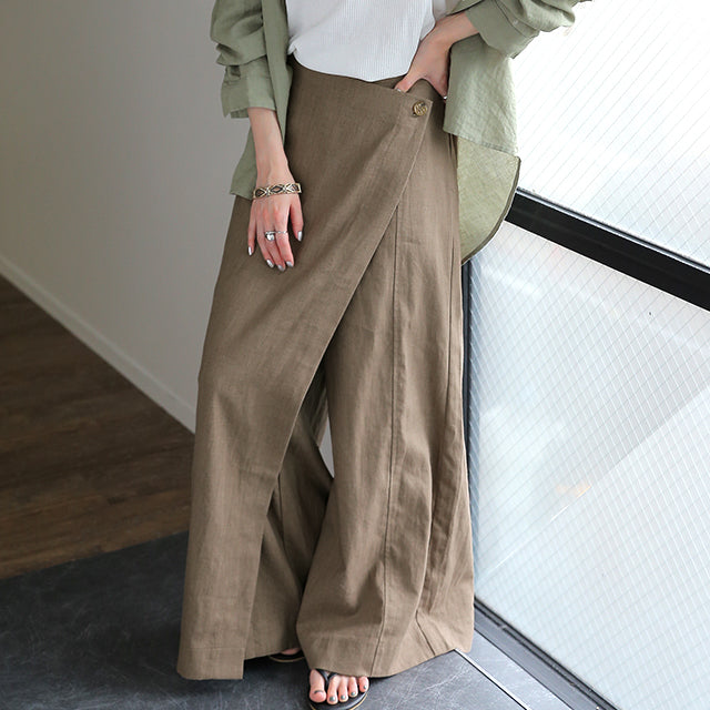 Leh (レー)  巻きスカートリネンパンツ y904-mocha_bfdcca7f-1d40-448c-