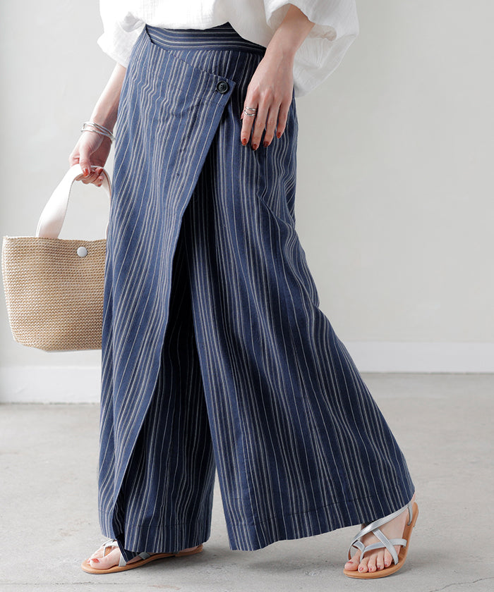 パンツ 巻き ロング アシメ レディース ボトムス ボトム ウエストゴム