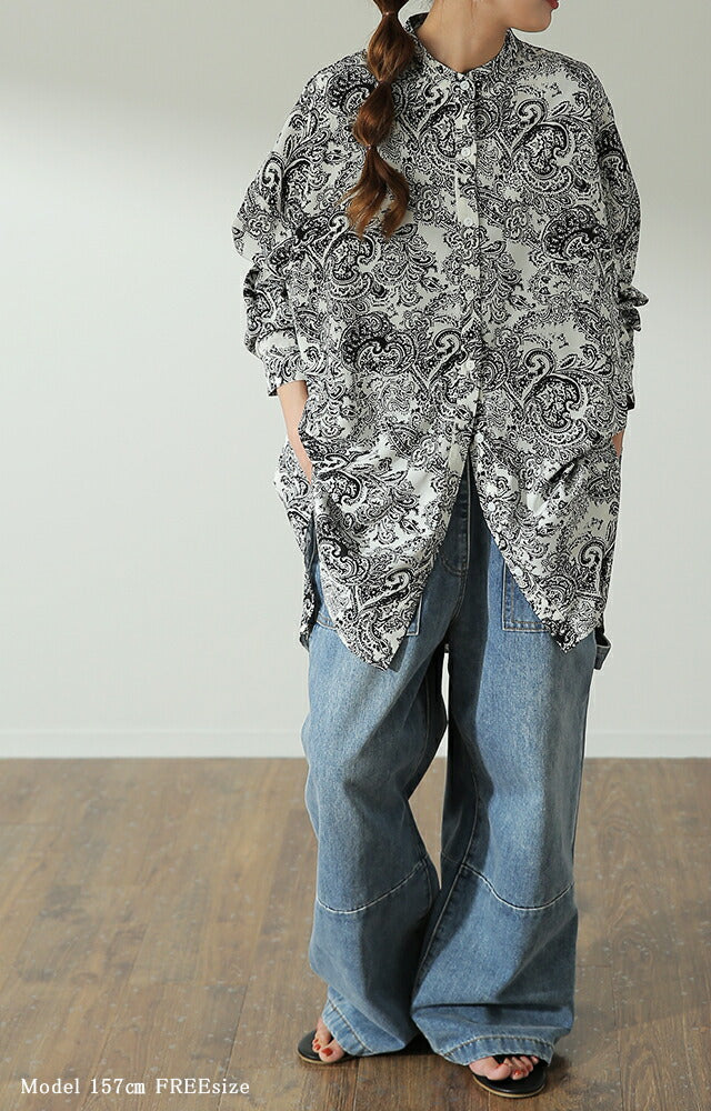 シャツ 「とろみ感。」 ペイズリー柄 レディース スリット トップス