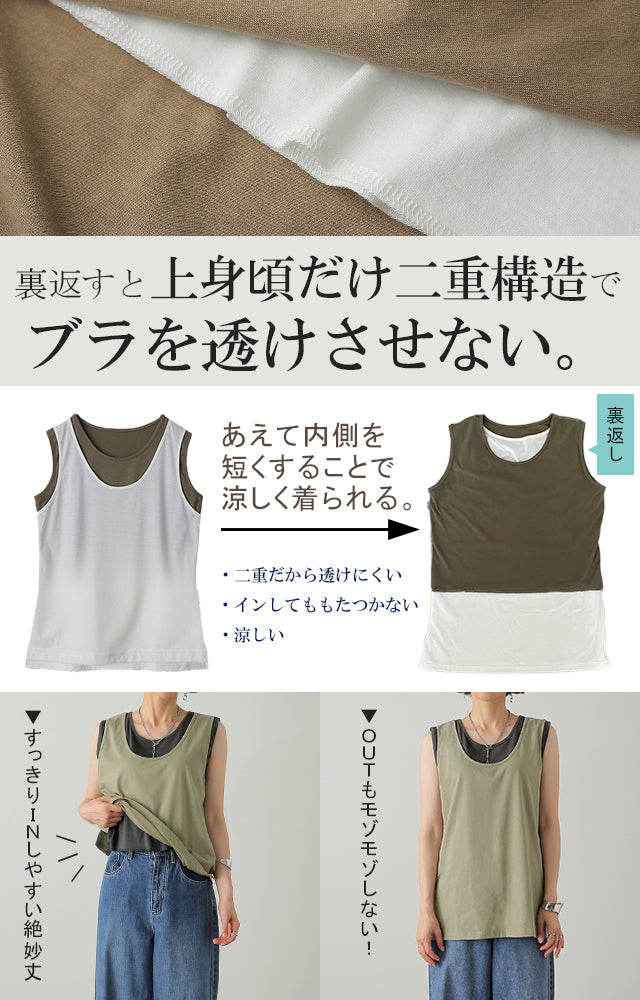 PLSEATS PLEASE レイヤードタンクトップ　水玉ノースリーブカットソー LE CERCLE par rope' タンクトップ ノースリーブ レイヤードセット