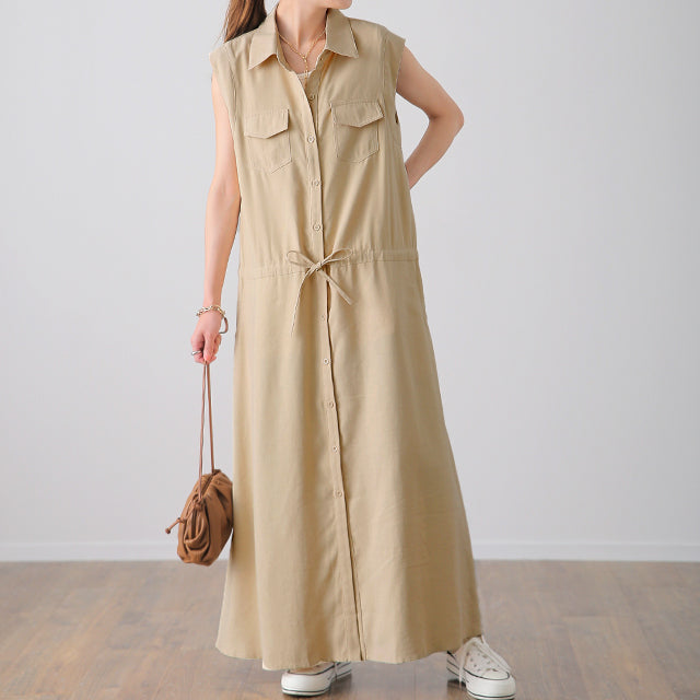 ワンピース ロングワンピース シャツワンピース ノースリーブ シャツ