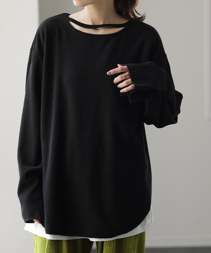 体ライン拾わず「 映え袖 。」 ロンT 前後 2way カットソー トップス