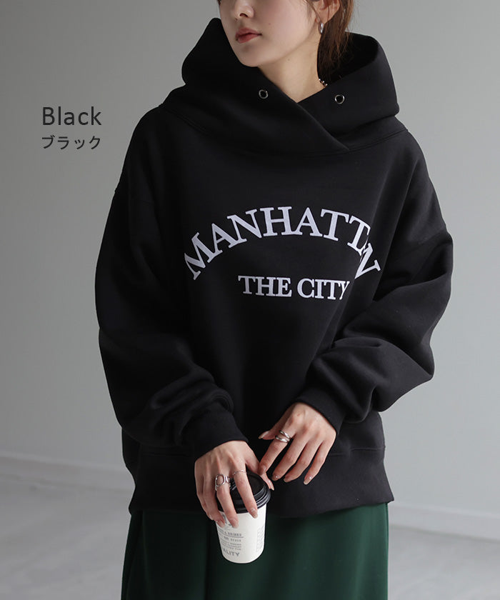 新しい「 立つネック。」 短め丈 ロゴ スウェット レディース