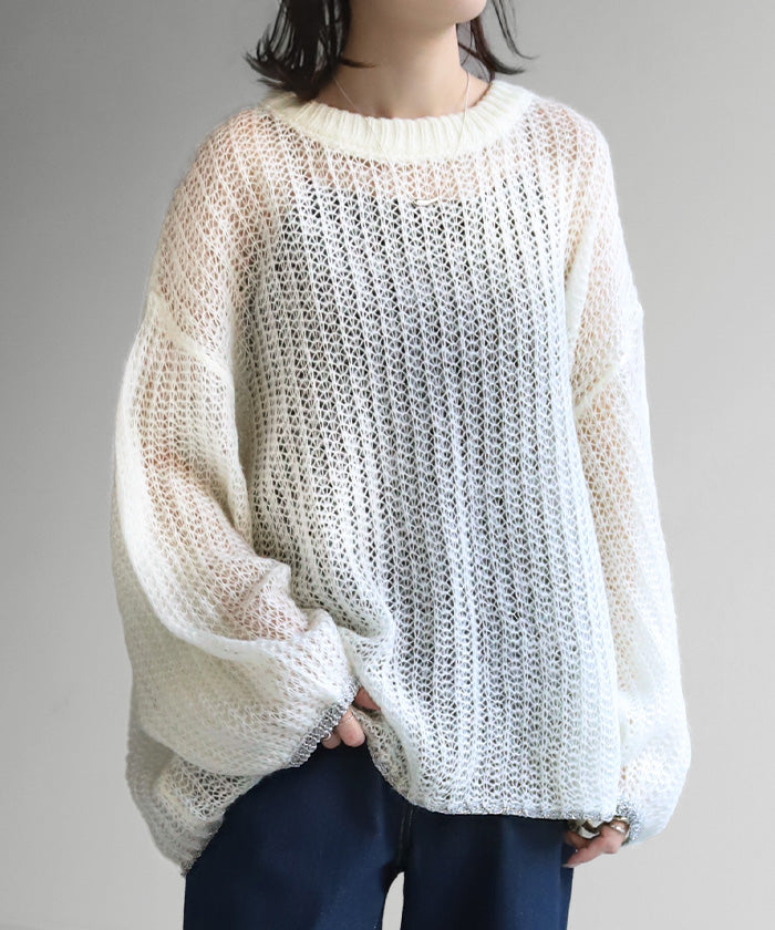 1週間限定【nugu】モヘアリボンパフニット ホワイトシースルードット2点セット nugu】モヘアリボンパフニット ホワイト&シースルードット2点