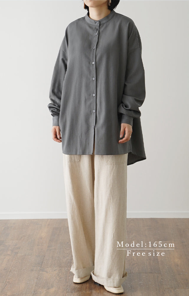 ゆったり×ぽわん袖 」 バンドカラーシャツ トップス シャツ ゆったり×ぽわん袖 」 バンドカラーシャツ トップス シャツ