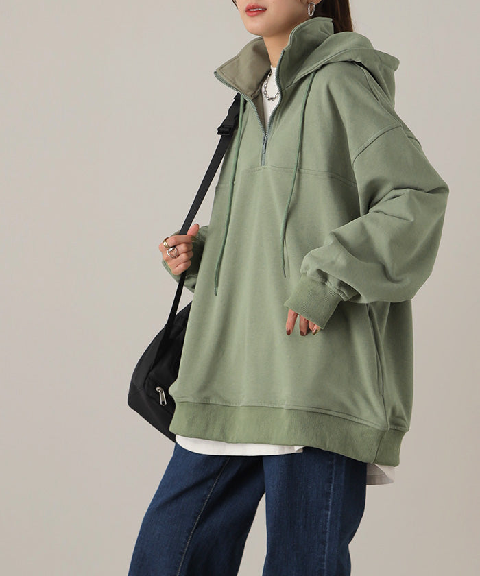 パーカー 「 小顔 × ハーフジップ 」 トップス レディース 20代