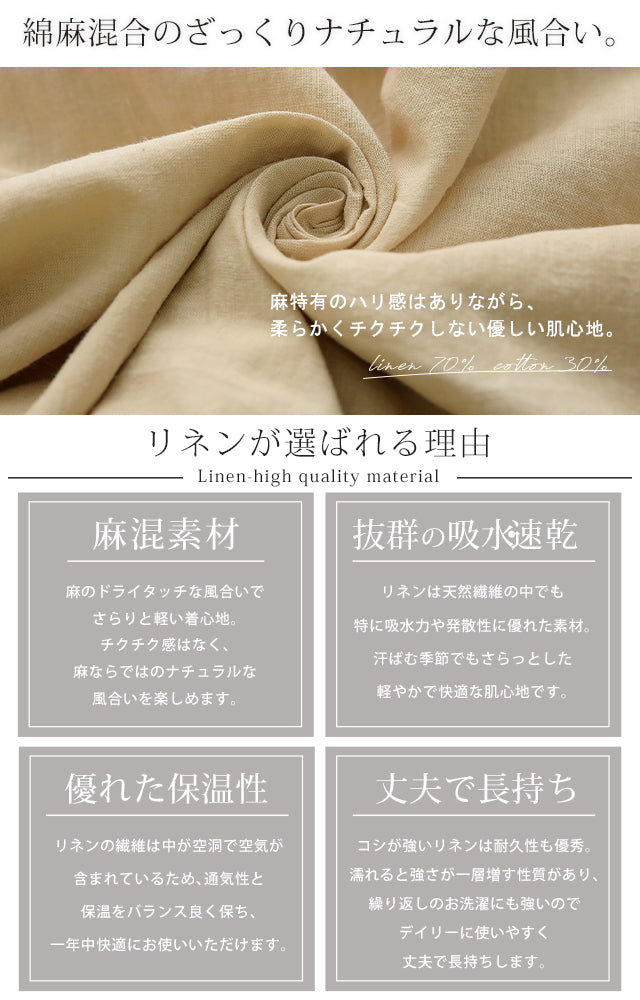 天然質感 」大人 リネン ワンピ ギャザー ワンピース レディース