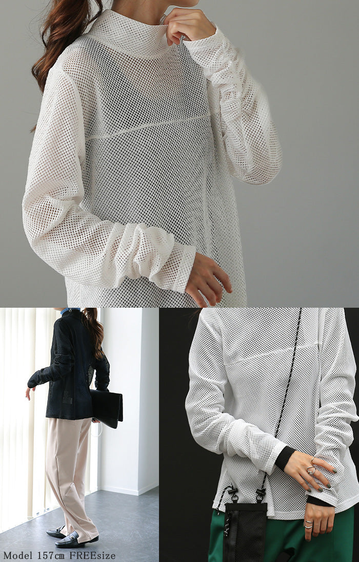 メッシュ 「 袖くしゅ 」シアー トップス メッシュニット 透かし